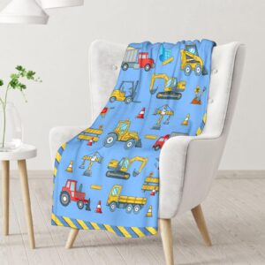 Construction Truck Blanket Gift - 40 x 50 Inches Cute Excavator Throw Blanket for Trucks Lovers, Kids, Boys & Men - Blue Soft Fuzzy Blankets for Bed, Couch & Travel