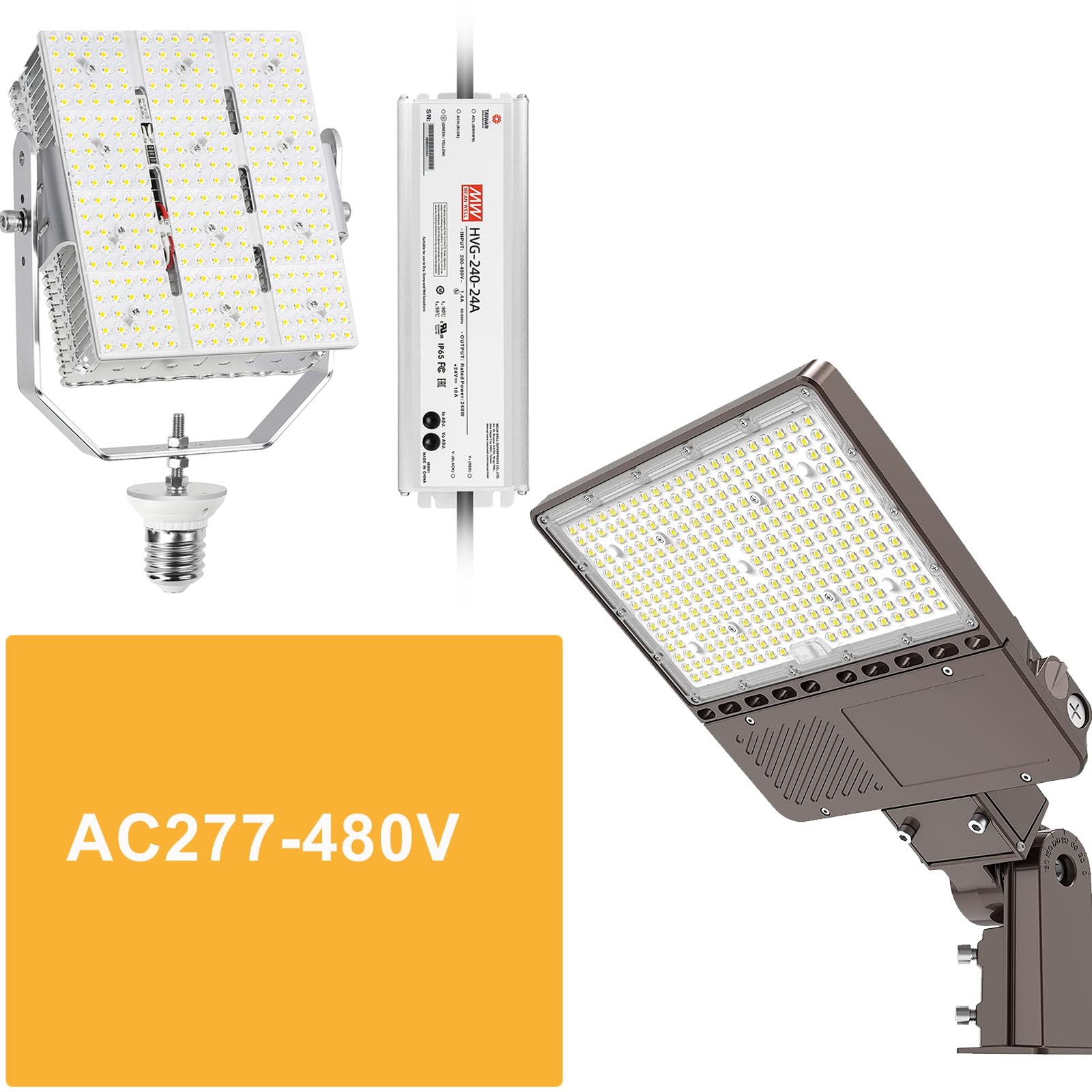 OPENLUX AC 277-480V 150w LED Parking Lot Light with 240W Shoebox LED Retrofit Kits