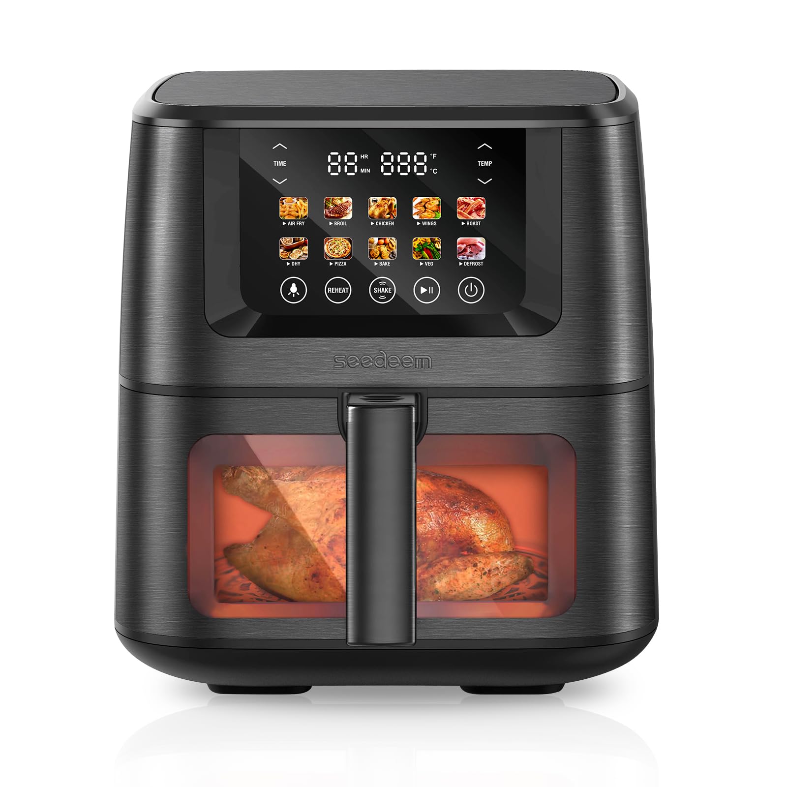 SEEDEEM Max XL Air Fryer, 8 Quart, 10-in-1 Hot Air Fryer Oven with Color LCD Display Touchscreen, Air Fryer Toaster Oven Combo with ClearCook Cooking Window,Broil, Roast, Dehydrate, Bake, Black