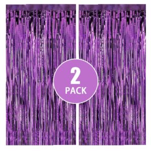 aibiin 2 pack of 3.3x6.6ft purple foil fringe curtain purple streamers backdrop curtains for purple party decorations purple wedding birthday bachelorette new year decor photo shoot props