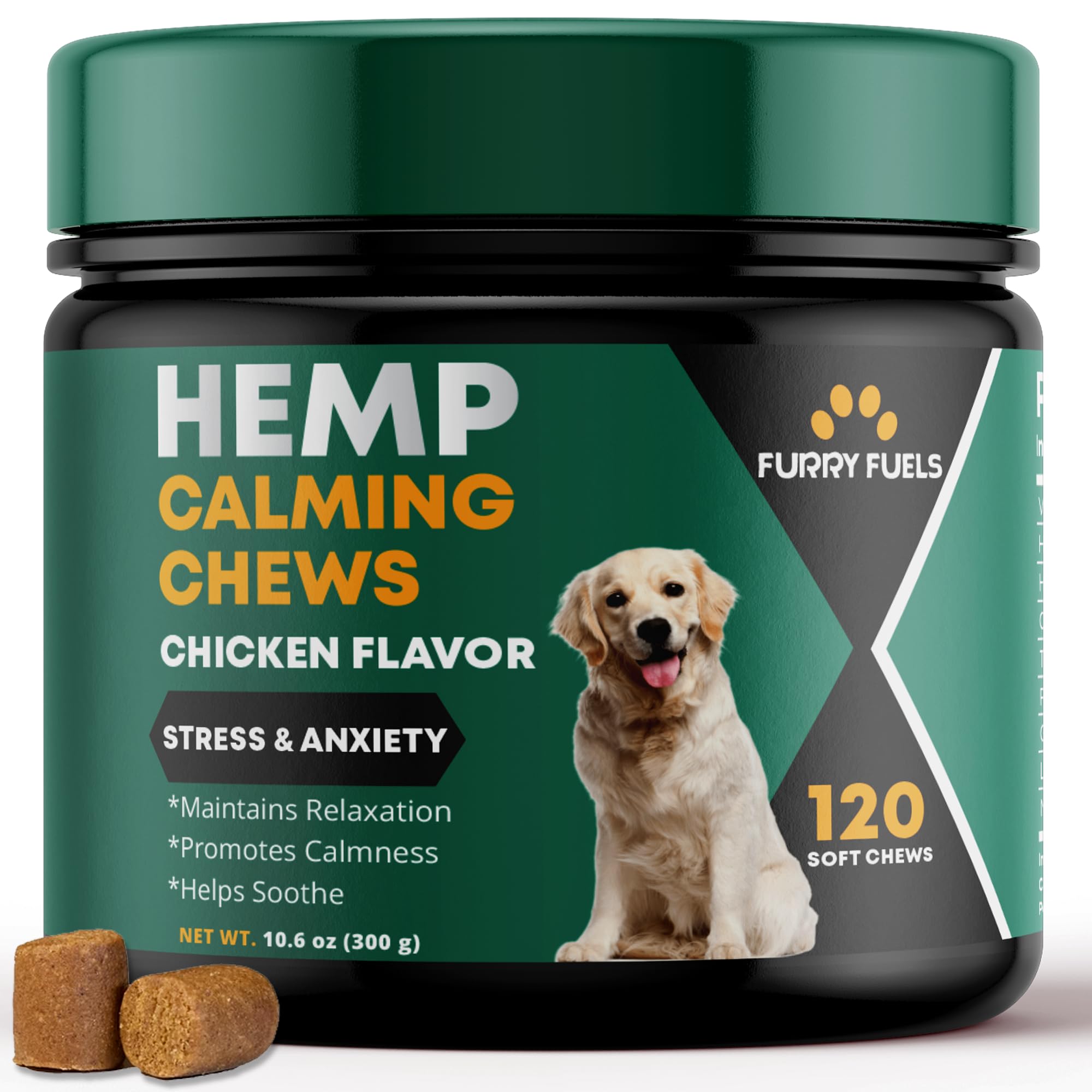 FURRY FUELS Calming Chews for Dogs - Dog Calming Treats for Dog Relief, Dog Calming Chews, Helps with Stress and Better Sleep, Calming Dog Treats - Chicken Flavor - 120 Chews