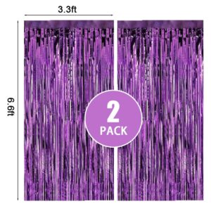 AIBIIN 2 Pack of 3.3x6.6ft Purple Foil Fringe Curtain Purple Streamers Backdrop Curtains for Purple Party Decorations Purple Wedding Birthday Bachelorette New Year Decor Photo Shoot Props