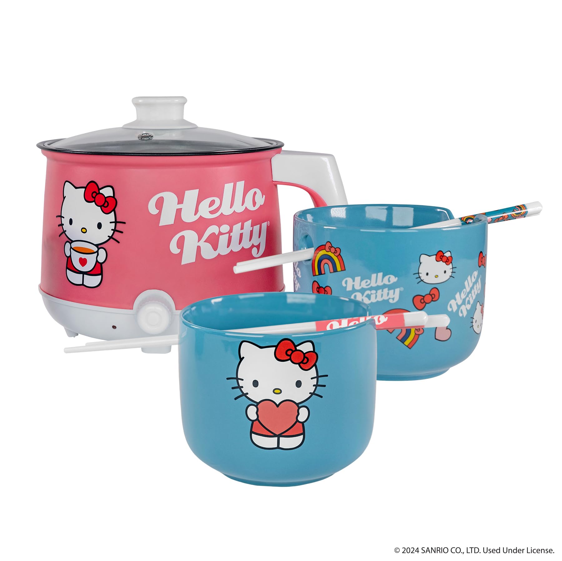 Uncanny Brands Hello Kitty Hot Pot with Ramen Bowls - Cook with Your Favorite Kitty Character