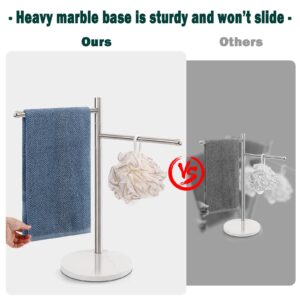 BathAce Hand Towel Holder, F-Shape Hand Towel Stand with Marble Base, Stainless Steel Swivel Stand Hand Towel Rack Free-Standing Towel Bar for Bathroom Kitchen Countertop, 2 Arms (Brushed Nickel)