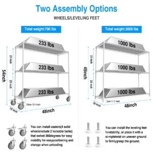 White 3 Tier NSF Metal Shelf Wire Shelving Unit, 18"D x 48"L x 54"H - 3000lbs Heavy Duty Adjustable Wire Rack with 5in Wheels and Shelf Liners for Garage Kitchen Office Garage Utility Storage Rack