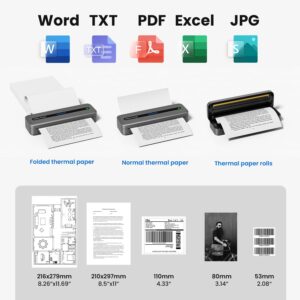 Portable Printer Wireless Travel Compatible with Apple iPhone iPad Android - A4 Inkless Printer Support 8.5x11"/8.26"/4"/3"/2" Thermal Pirnter Paper - Bluetooth Printer for Home Office Dorm Vehicle