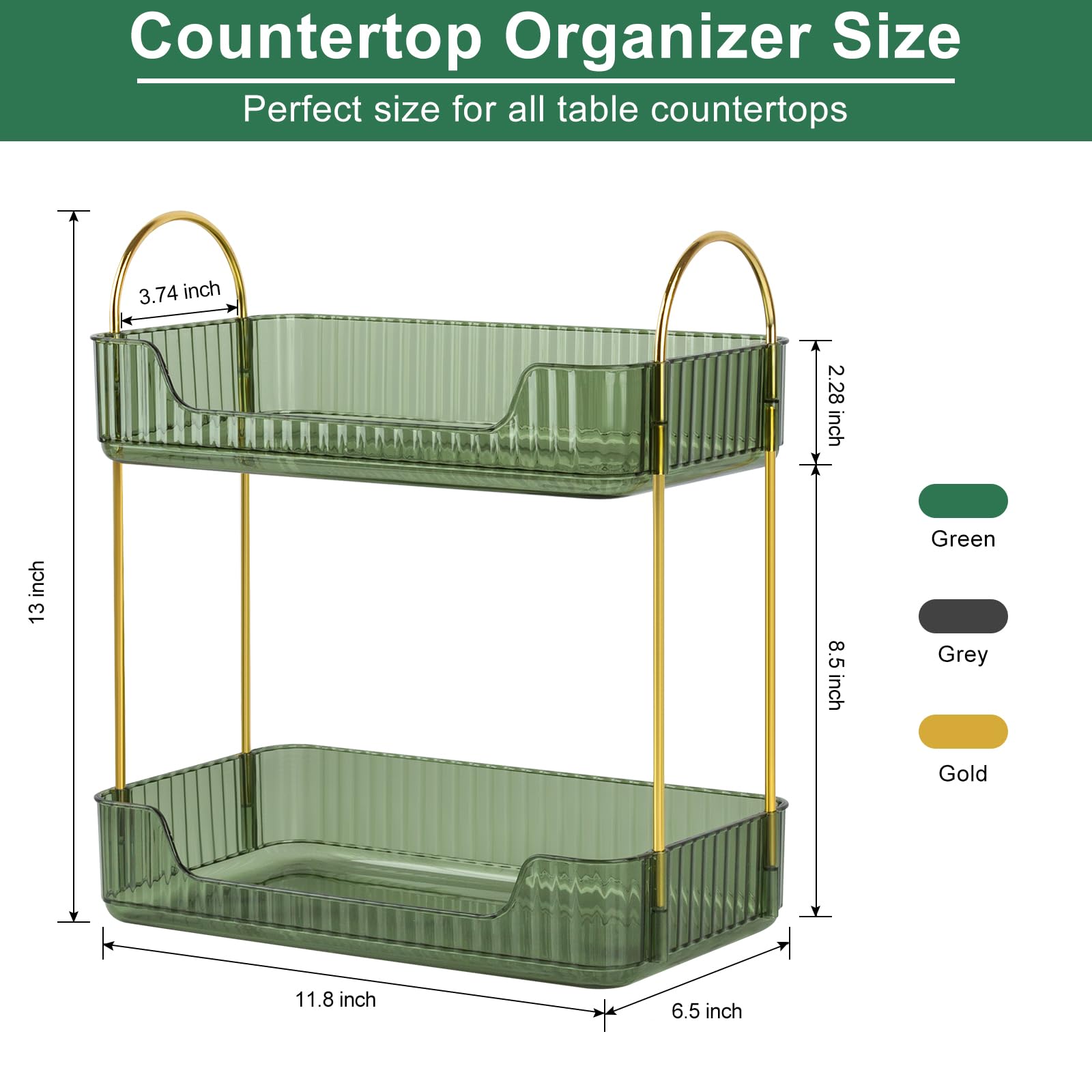 LileZbox Bathroom Counter Organizer Skincare Organizer Perfume Holder for Dresser Countertop Shelf Bathroom Countertop Tray for Cosmetic Skin Care Lipstick (Green 2-Storey)