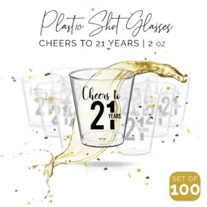 Cheers to 21 Plastic Shot Glasses 100 Pcs, 2 oz Each, 21st Birthday Shot Glass, 21 Shot Glass, 21st Birthday Party Favors, Cheers To 21 Years, 21st Birthday Shot Glasses, 21st Shot Glass for Her