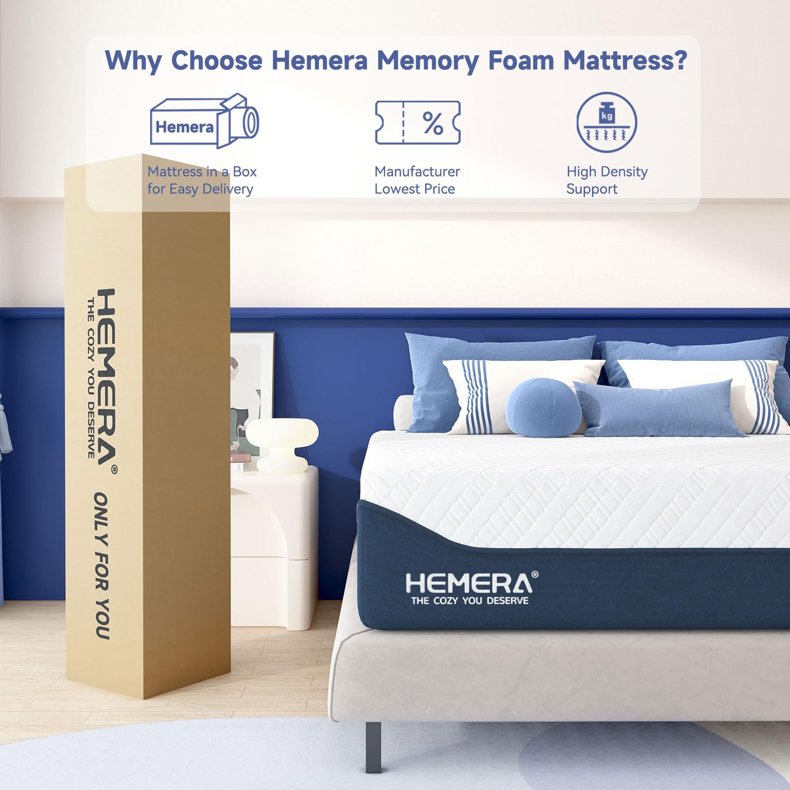 HEMERA Twin Mattress, 10 Inch Green Tea Cooling Gel Memory Foam Mattress Twin, Bed Mattress in a Box CertiPUR-US Certified, Supportive & Fiberglass Free, Washable Cover, Medium Firm, 75"*39"