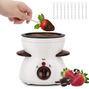 micnaron chocolate fondue pot, mini electric chocolate melting pot, chocolate maker chocolate marshmallow candy melting warming fondue set dipping pot with 10pcs forks & removable pot for party, white