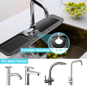 Abulun 5°slope kitchen sink splash guard-silicone faucet mat handle drip catcher tray-faucet splash guard for kitchen sink-longer black rubber sink water splash guard behind faucet