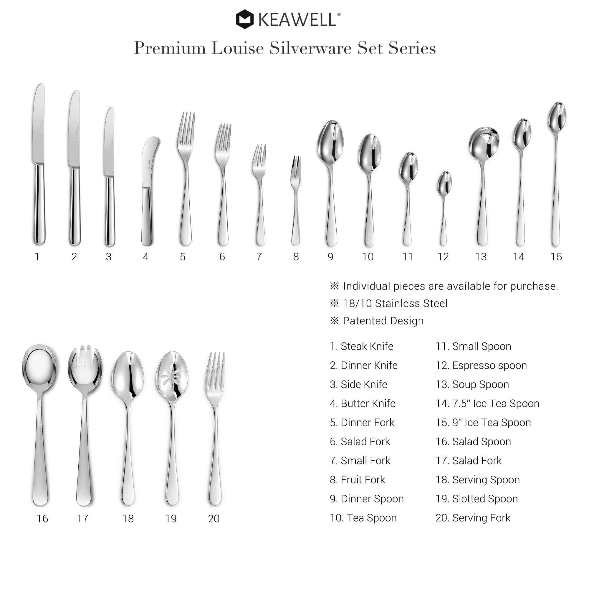 KEAWELL Premium Louise Spoons Set, Set of 4, 18/10 Stainless Steel, Exceptional mirror finish, Dishwasher Safe (7.7" Dinner Spoon)