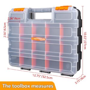 HobbyPark RC Hardware Organizer Box Adjustable Compartments Removable Dividers Durable Plastic Double Side Tools Box Screw Organizer for Nuts, Bolts, Screws, Nails, Small Parts, Tools