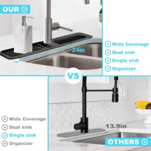 Abulun 5°slope kitchen sink splash guard-silicone faucet mat handle drip catcher tray-faucet splash guard for kitchen sink-longer black rubber sink water splash guard behind faucet