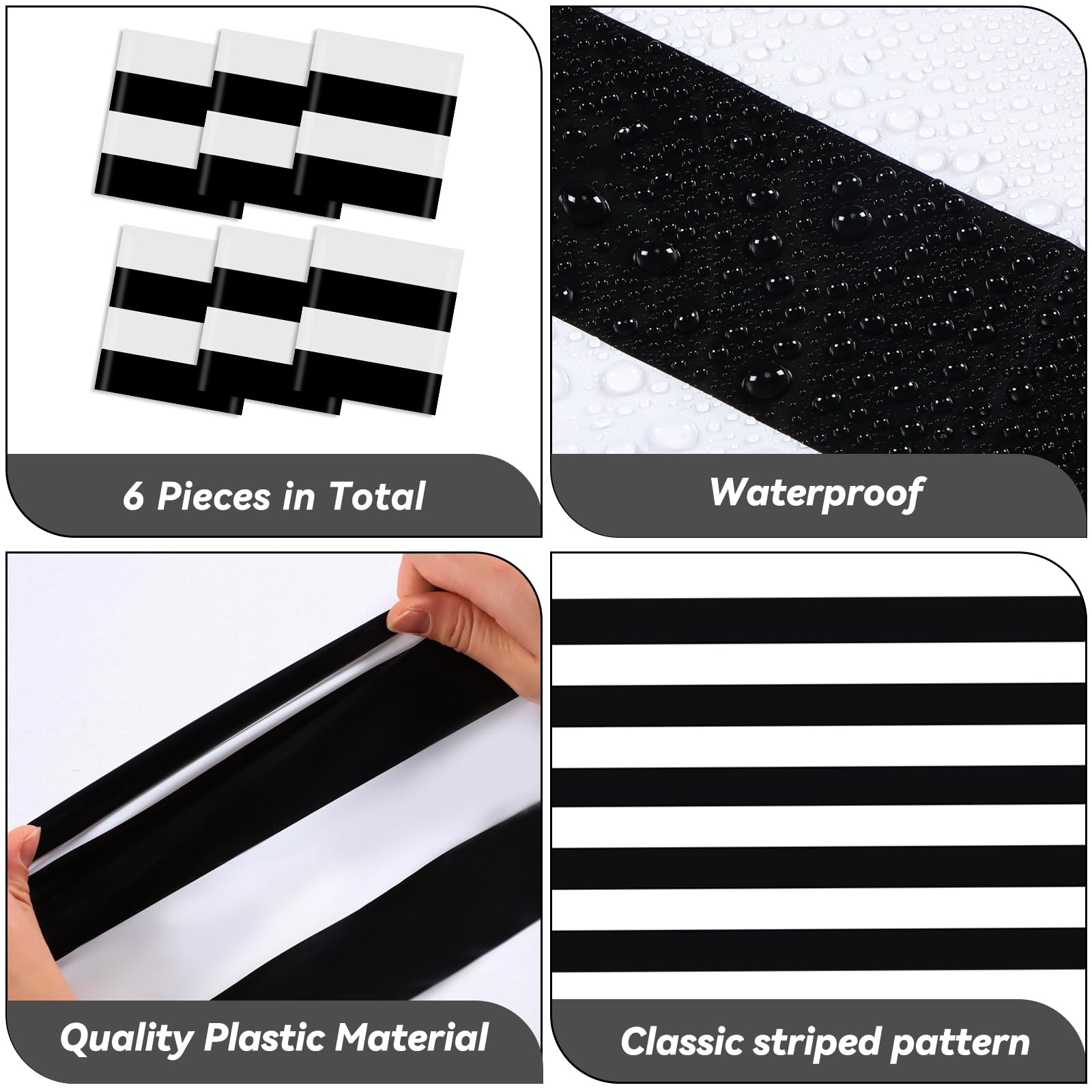 Peryiter 6 Pcs Black and White Table Runner Plastic Striped Table Runner Elegant Classic Disposable Table Decoration for Wedding Birthday Party Supplies Indoor Outdoor Dinner Banquet, 14 x 108''