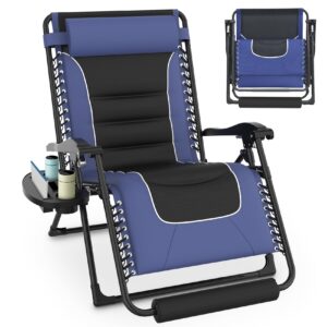 slendor oversized padded zero gravity chair, 29inch xl reclining camping lounge chair with large cup holder & footrest, reclining patio chairs folding recliner for outdoor indoor