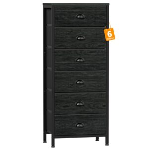 furnulem tall dresser with 6 drawers,vertical bedside end table & chest for bedroom,black storage tower dorm nightstand with fabric drawer organizer unit furniture in living room,closet,hallyway