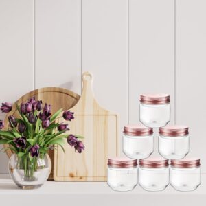 Maxcheck 105 Pcs 3 oz Wide Mouth Mason Jars Clear Plastic Jars with Lids Mini Storage Containers Bulk for Herb Jelly Wedding Favors Shower Party Favors(Rose Gold)