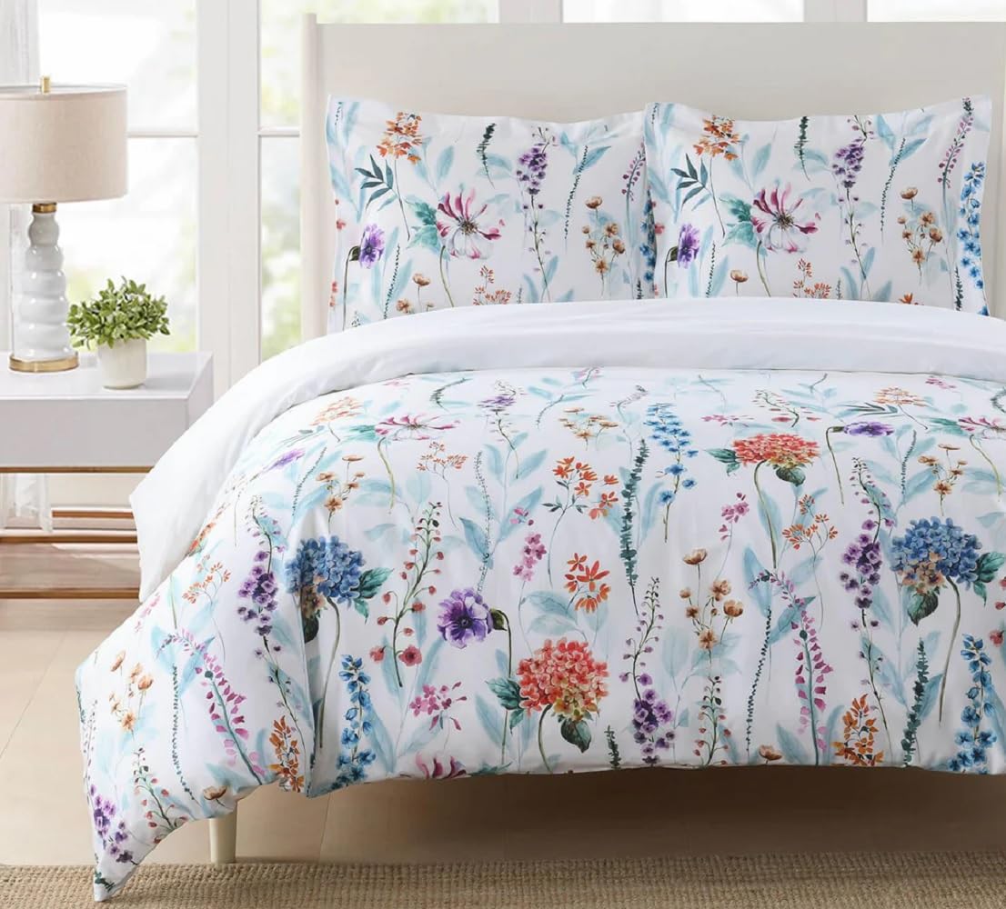 Royal Tradition 2pc 100% Cotton Duvet Cover Set (Twin/Twin XL) Thalia Floral Comforter Cover with Pillow Sham