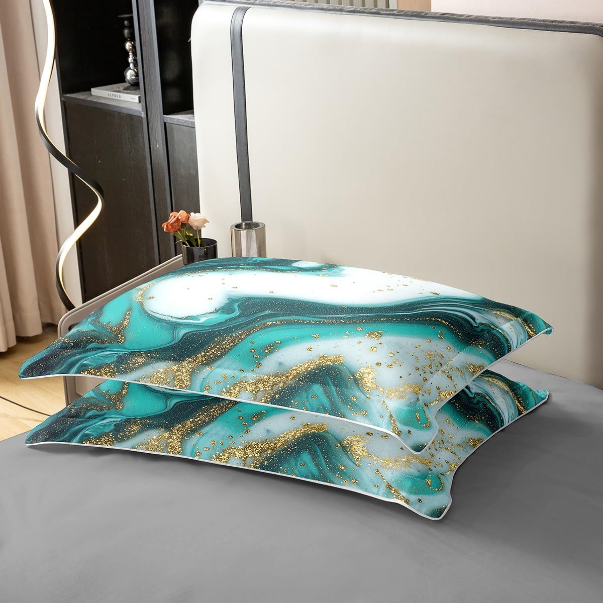 Erosebridal Teal Marble Duvet Cover Twin,Gold Glitter Turquoise 100% Organic Cotton Bedding Set,Stone Marble Bed Sets with 1 Pillowcase for Boys Girls,Tie Dye Fluid Magma Abstract Art Comforter Cover