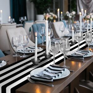 Peryiter 6 Pcs Black and White Table Runner Plastic Striped Table Runner Elegant Classic Disposable Table Decoration for Wedding Birthday Party Supplies Indoor Outdoor Dinner Banquet, 14 x 108''