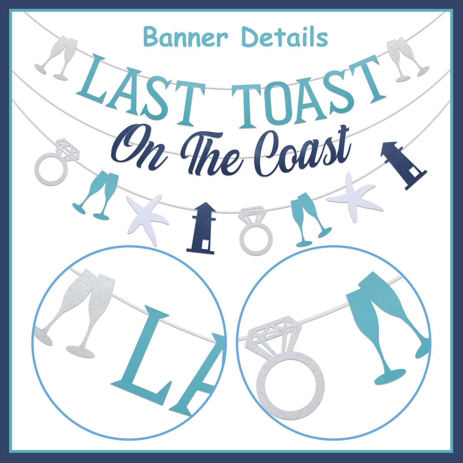 Sursurprise Coastal Bachelorette Party Decorations, Last Toast On The Coast Banner Kit Blue White for Beach Bachelorette Bridal Shower Party Supplies