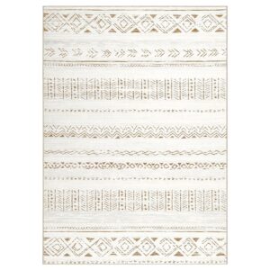 Large Living Room Area Rug 5x7: Soft Machine Washable Boho Moroccan Farmhouse Rugs for Bedroom Under Dining Table - Non-Slip Neutral Morden Indoor Floor Carpet for Home Office - Brown/Cream