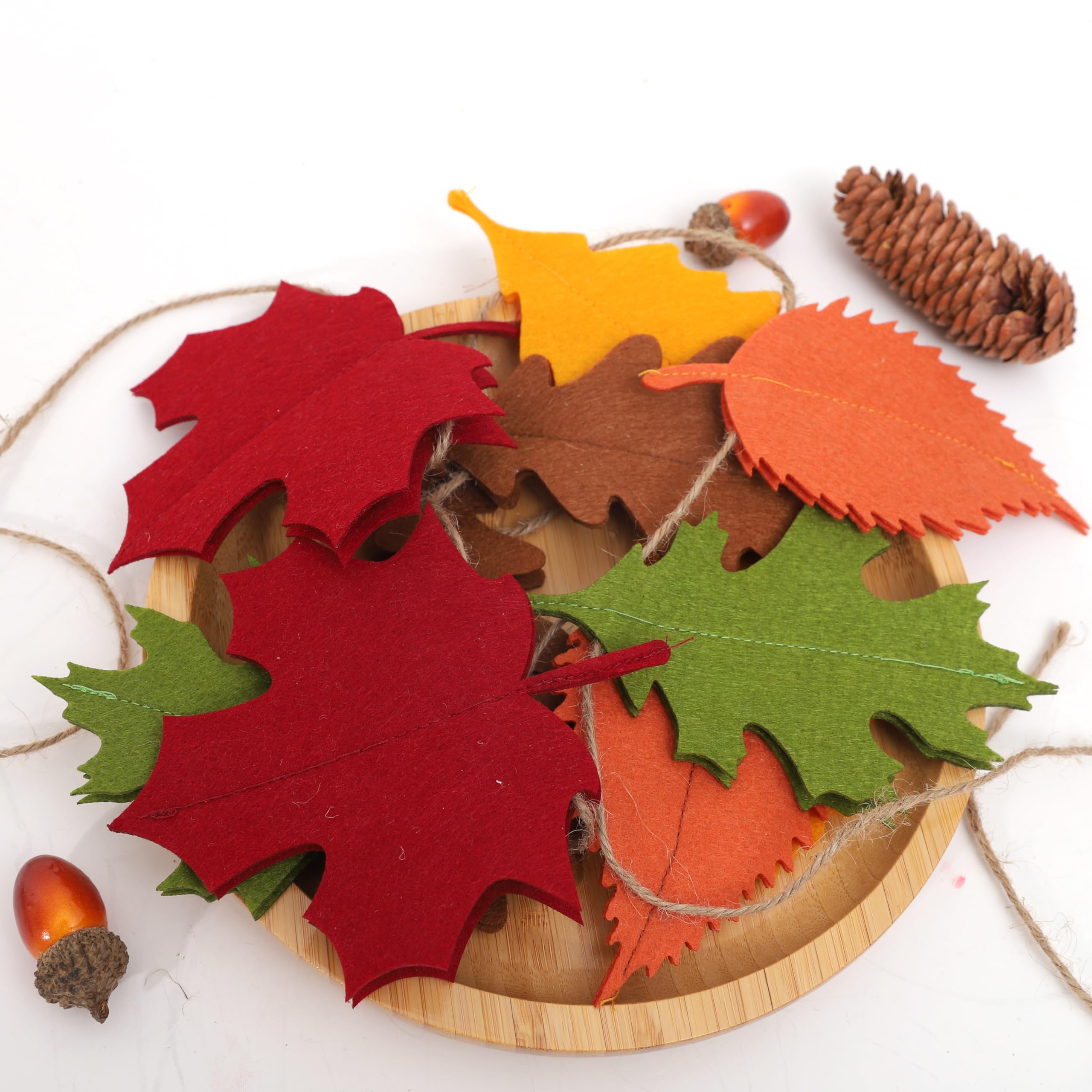 Felt Fall Leaf Garland - Double Layers Felt Leaves Banner, Fall Decorations for Mantle, Thanksgiving Decorations