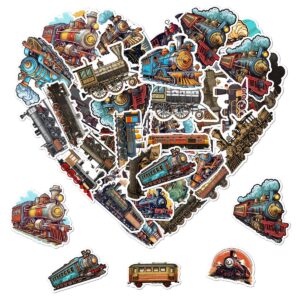 50 pack pcs vintage train stickers for water bottles waterproof vinyl laptop luggage scrapbooking transportation sticker packs bulk set adults teens boys aesthetic small decals