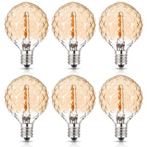 hcnew low light bulbs warm light,g40 amber led bulb,1 watt equivalent to 10w,50lm,2200k ultra white,e12 led globe bulbs decorative light indoor outdoor string lights,pineapple shaped,6 pack