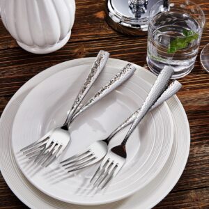 KEAWELL Premium 20/45/65 Piece Louis Hammered Silverware Set with Squared Edge, 18/10 Stainless Steel, Service for 4/8/12, Fine Flatware Set, Dishwasher Safe (45)