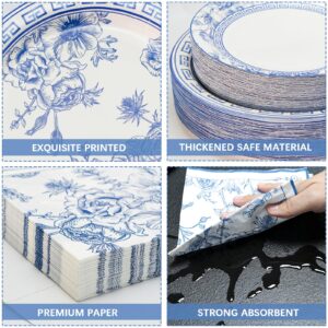 180PCS Blue White Floral Party Supplies Serve 60, Blue Flower Party Paper Plates and Napkins Kit for Bridal Baby Shower Wedding Tea Party Decorations, Includes Dinner Plates, Dessert Plates, Napkins