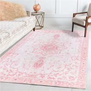 sofrug area rug 5x7 - vintage honeycomb non slip bedroom rug pink rug soft faux wool carpet foldable & machine washable rugs for living room nursery room dorm kids playroom home office