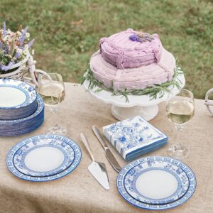 180PCS Blue White Floral Party Supplies Serve 60, Blue Flower Party Paper Plates and Napkins Kit for Bridal Baby Shower Wedding Tea Party Decorations, Includes Dinner Plates, Dessert Plates, Napkins