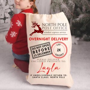 Custom Christmas Santa Sack, Personalized Xmas Sacks, Customized Drawstring Gift Bag for Presents, North Pole Gifts Pouch (Small)