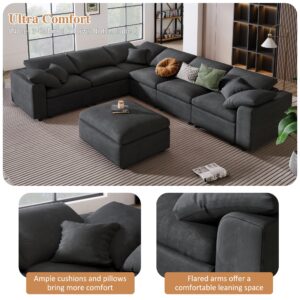 Tmsan 130.3" Oversized Cloud Sofa Couch Set for Living Room, Modern Convertible U Shaped Sectional Couch Large 7 Seater Chenille Corner Sofa with Ottoman for Apartment Office Spacious Space (Grey)