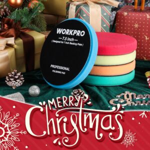 WORKPRO 7.5 Inch Buffing Sponge Pads, 5Pcs 7.5 Inch Face for 7 Inch Backing Plate, Cutting Polishing Pad Kit for Car Buffer Polisher Compounding, Polishing and Waxing