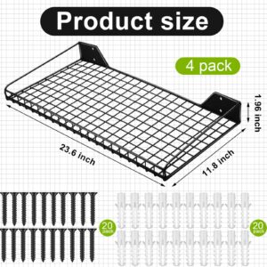 Suzile 4 Pcs Garage Wall Shelf 23.6'' x 11.8'' Wall Mount Heavy Duty Metal Shelves Mesh Storage Rack for Garage, Office, Basement and Kitchen, Load up to 100 Lbs, Black