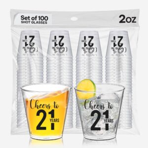 cheers to 21 plastic shot glasses 100 pcs, 2 oz each, 21st birthday shot glass, 21 shot glass, 21st birthday party favors, cheers to 21 years, 21st birthday shot glasses, 21st shot glass for her