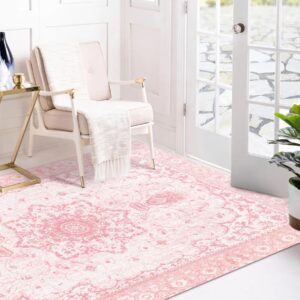 Sofrug Area Rug 5x7 - Vintage Honeycomb Non Slip Bedroom Rug Pink Rug Soft Faux Wool Carpet Foldable & Machine Washable Rugs for Living Room Nursery Room Dorm Kids Playroom Home Office