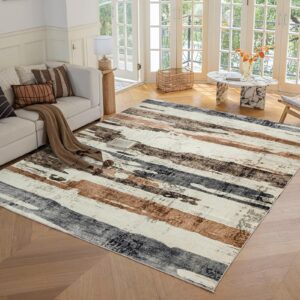 OMERAI Washable Rug 6'x9' Abstract Machine Washable Rugs Ultra-Thin Area Rugs for Living Room Non Slip Stain Resistant Modern Carpet for Bedroom Dining Room Office Kitchen Brown Rug Washable (Brown)