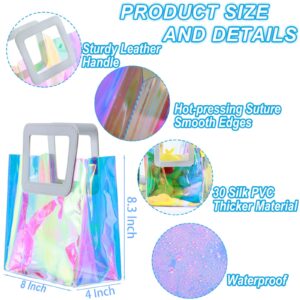 15 Pcs Reusable Holographic Small Gift Bags with Handle 8.3''x8''x4'' Iridescent Bachelorette Party Favor Bags Clear PVC Tote Goodie Bags for Shopping, Picnic, Baby Shower, Wedding, Holidays