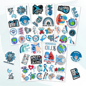 50 Pack Pcs Type 1 Diabetes Awareness Ribbon Stickers for Water Bottles Waterproof Vinyl Laptop Cute Funny Inspirational Sticker Packs Bulk Set Teens Adults Aesthetic Small Decals