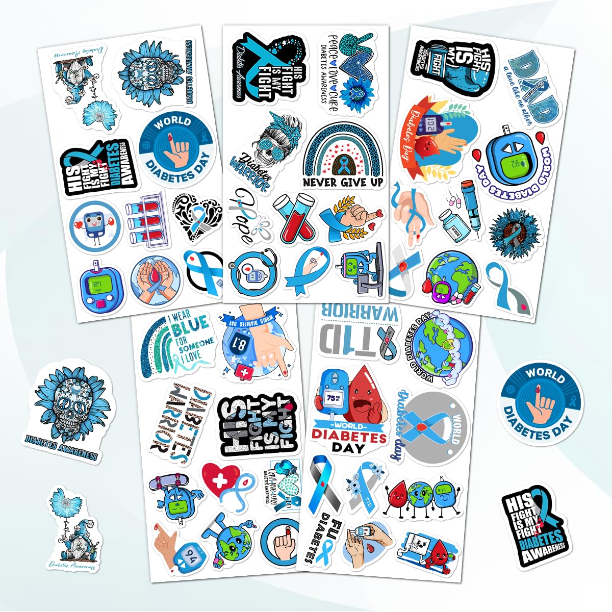 50 Pack Pcs Type 1 Diabetes Awareness Ribbon Stickers for Water Bottles Waterproof Vinyl Laptop Cute Funny Inspirational Sticker Packs Bulk Set Teens Adults Aesthetic Small Decals