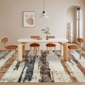 OMERAI Washable Rug 6'x9' Abstract Machine Washable Rugs Ultra-Thin Area Rugs for Living Room Non Slip Stain Resistant Modern Carpet for Bedroom Dining Room Office Kitchen Brown Rug Washable (Brown)