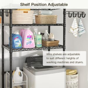 Ulif U8 Laundry Room Storage Organizer, Over The Washer and Dryer Storage Shelves for Laundry Organization, 35" W x 13.4" D x 76.2" H, Suit Washing Machine Width Within 32.6", Hold 304 lb, Black