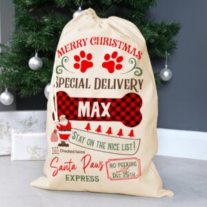 Custom Christmas Santa Sack, Personalized Xmas Sacks, Customized Drawstring Gift Bag for Presents, North Pole Gifts Pouch (Small)