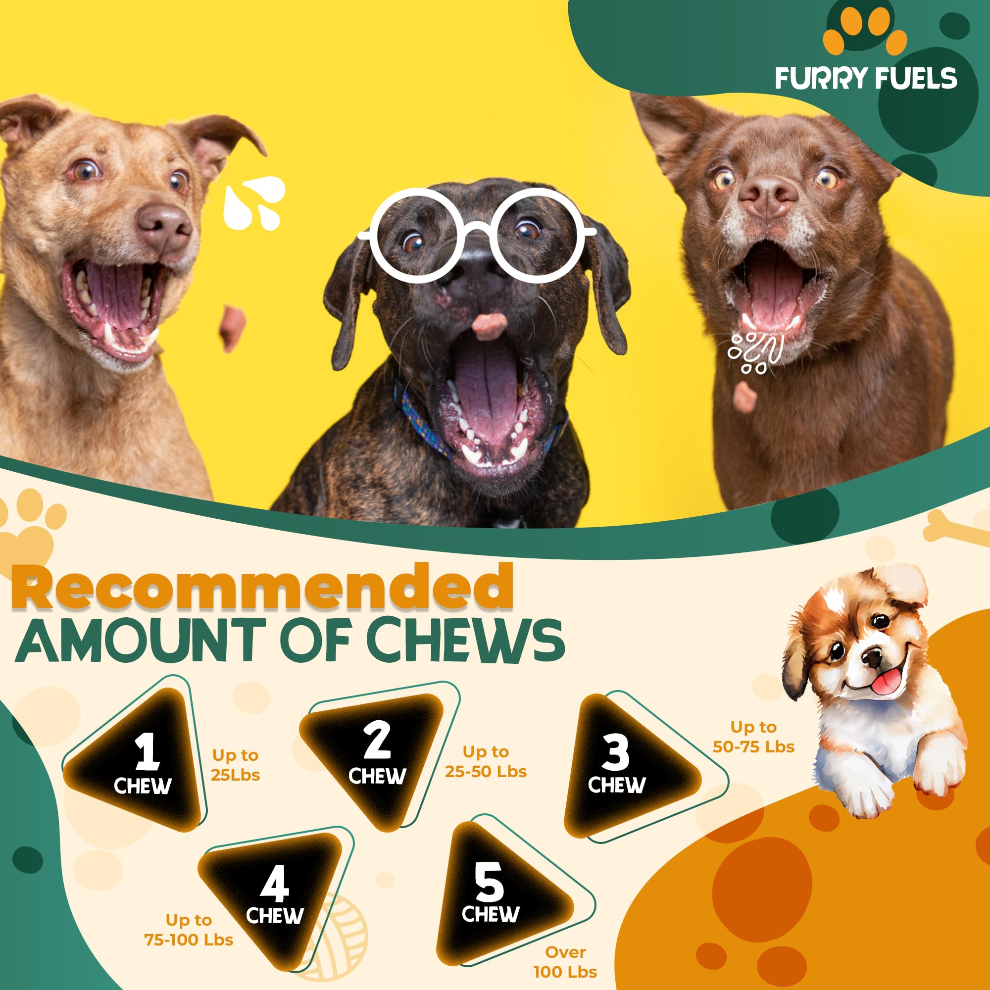 FURRY FUELS Calming Chews for Dogs - Dog Calming Treats for Dog Relief, Dog Calming Chews, Helps with Stress and Better Sleep, Calming Dog Treats - Chicken Flavor - 120 Chews