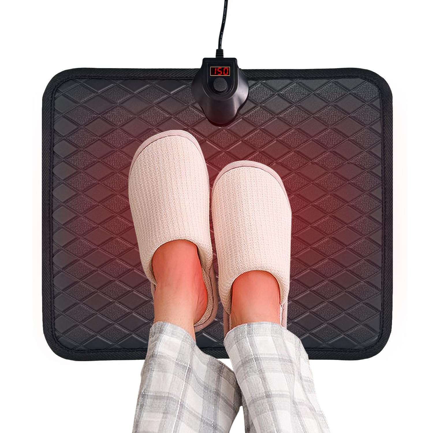 MAXCOM Heated Floor Mat - Under Desk for Foot Warmer - Winter 55W & 110V Electric Heating Pad with 8 Temperature & Auto Shut-Off After 3 Hours - Energy-Saving - Heated Feet Rest for Home Office Desk