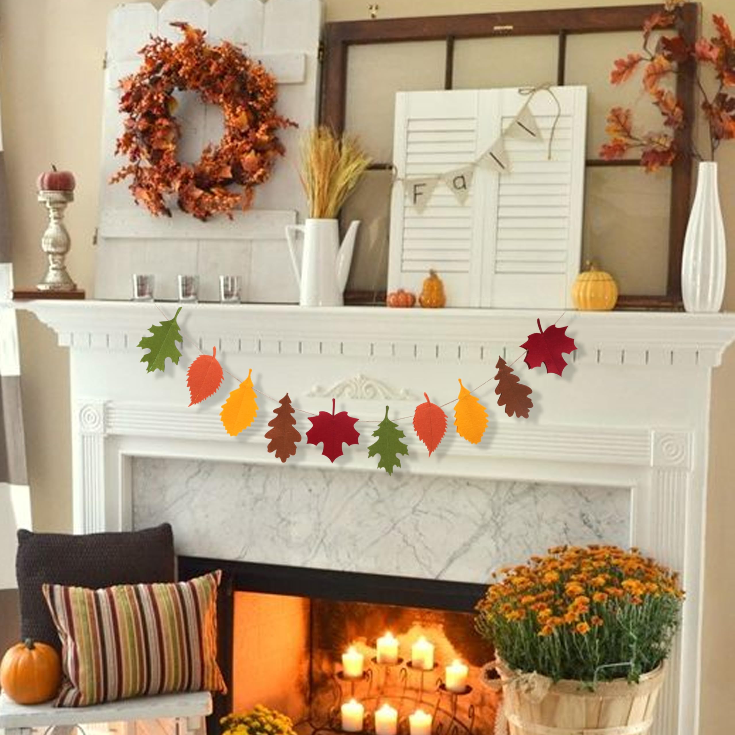 Felt Fall Leaf Garland - Double Layers Felt Leaves Banner, Fall Decorations for Mantle, Thanksgiving Decorations